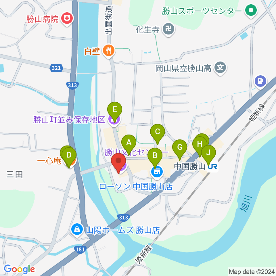 勝山文化センター周辺のファミレス・ファーストフード一覧地図