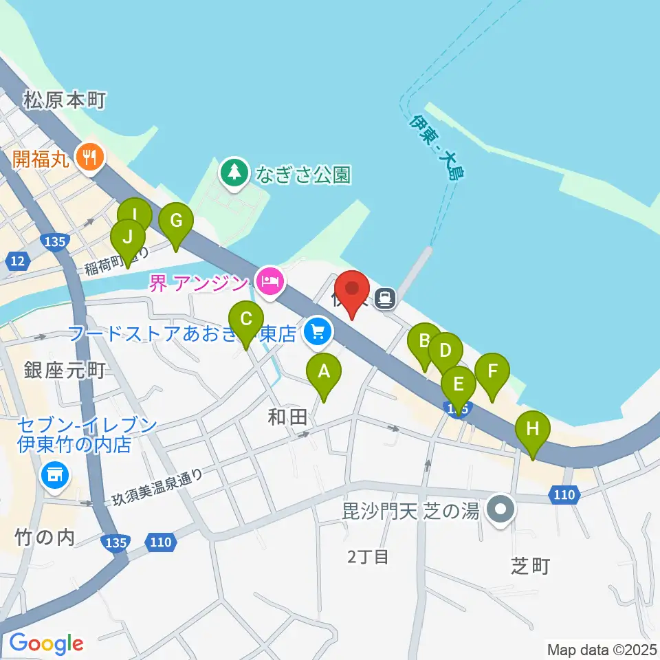 伊東市観光会館周辺のファミレス・ファーストフード一覧地図