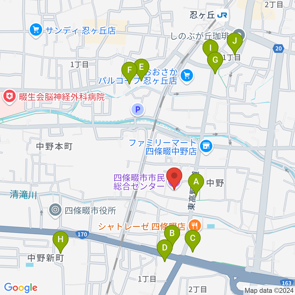 四條畷市市民総合センター周辺のファミレス・ファーストフード一覧地図