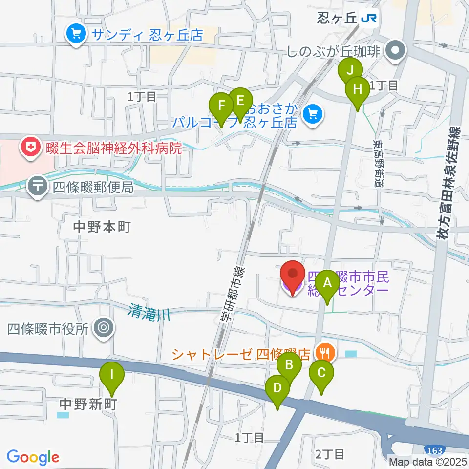 四條畷市市民総合センター周辺のファミレス・ファーストフード一覧地図