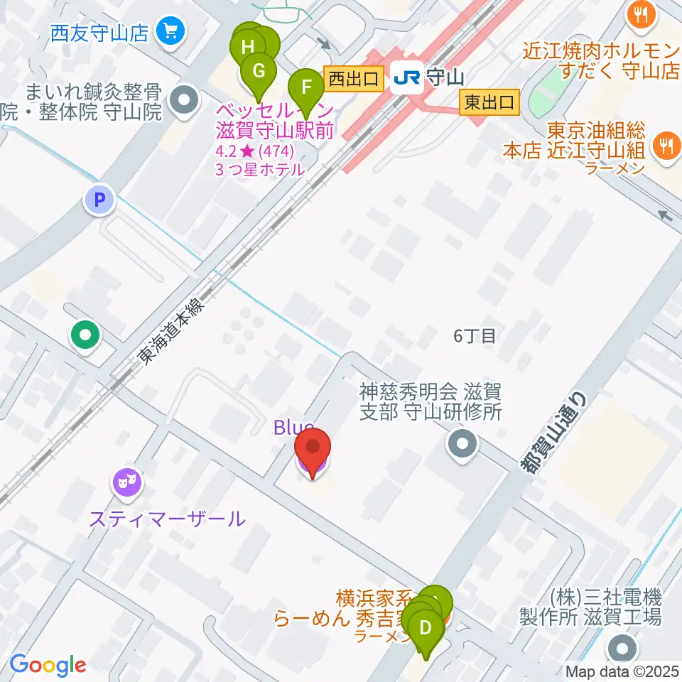 守山Blue周辺のファミレス・ファーストフード一覧地図