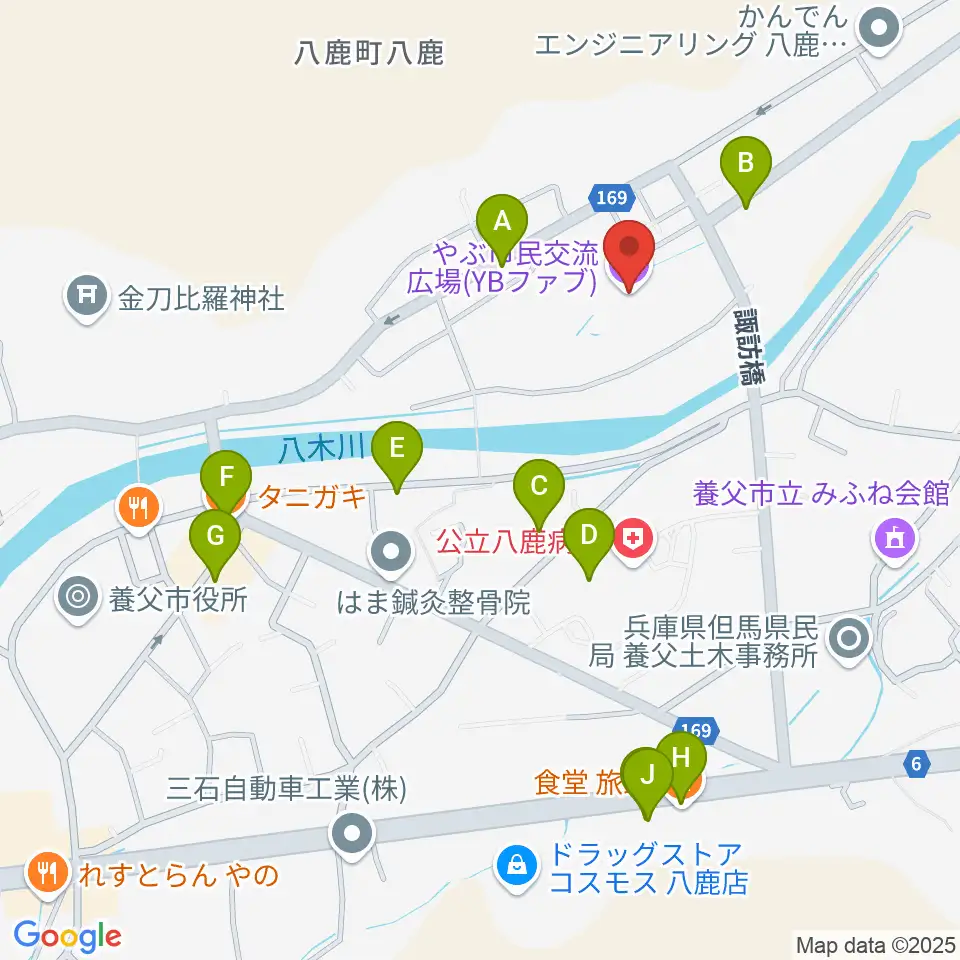 やぶ市民交流広場 YBファブ周辺のファミレス・ファーストフード一覧地図