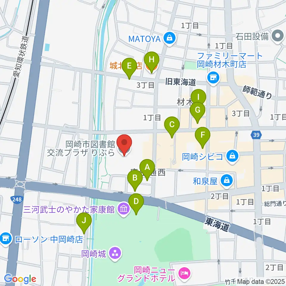 岡崎市図書館交流プラザ りぶら周辺のファミレス・ファーストフード一覧地図