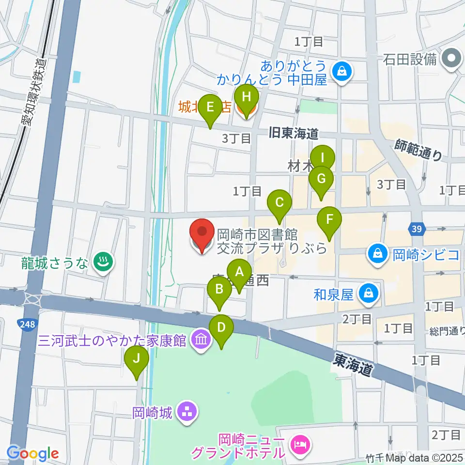 岡崎市図書館交流プラザ りぶら周辺のファミレス・ファーストフード一覧地図