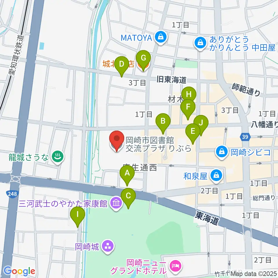 岡崎市図書館交流プラザ りぶら周辺のファミレス・ファーストフード一覧地図