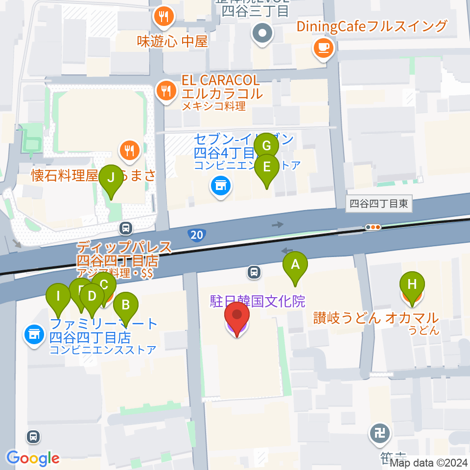 韓国文化院ハンマダンホール周辺のファミレス・ファーストフード一覧地図