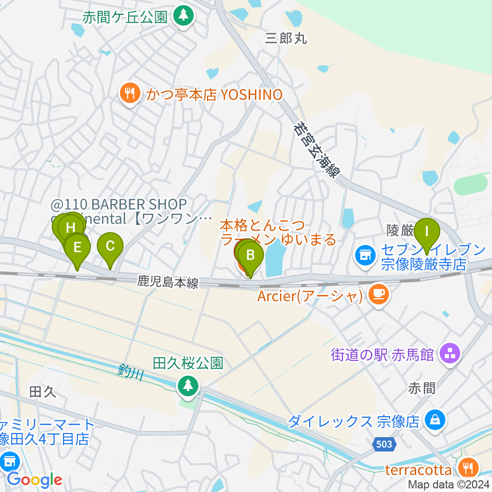 ジョーカーズサウンド周辺のファミレス・ファーストフード一覧地図