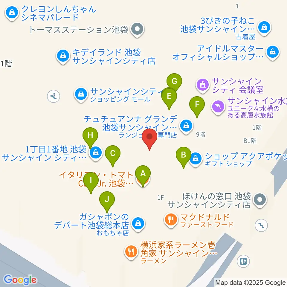 プラネタリウム満天周辺のファミレス・ファーストフード一覧地図