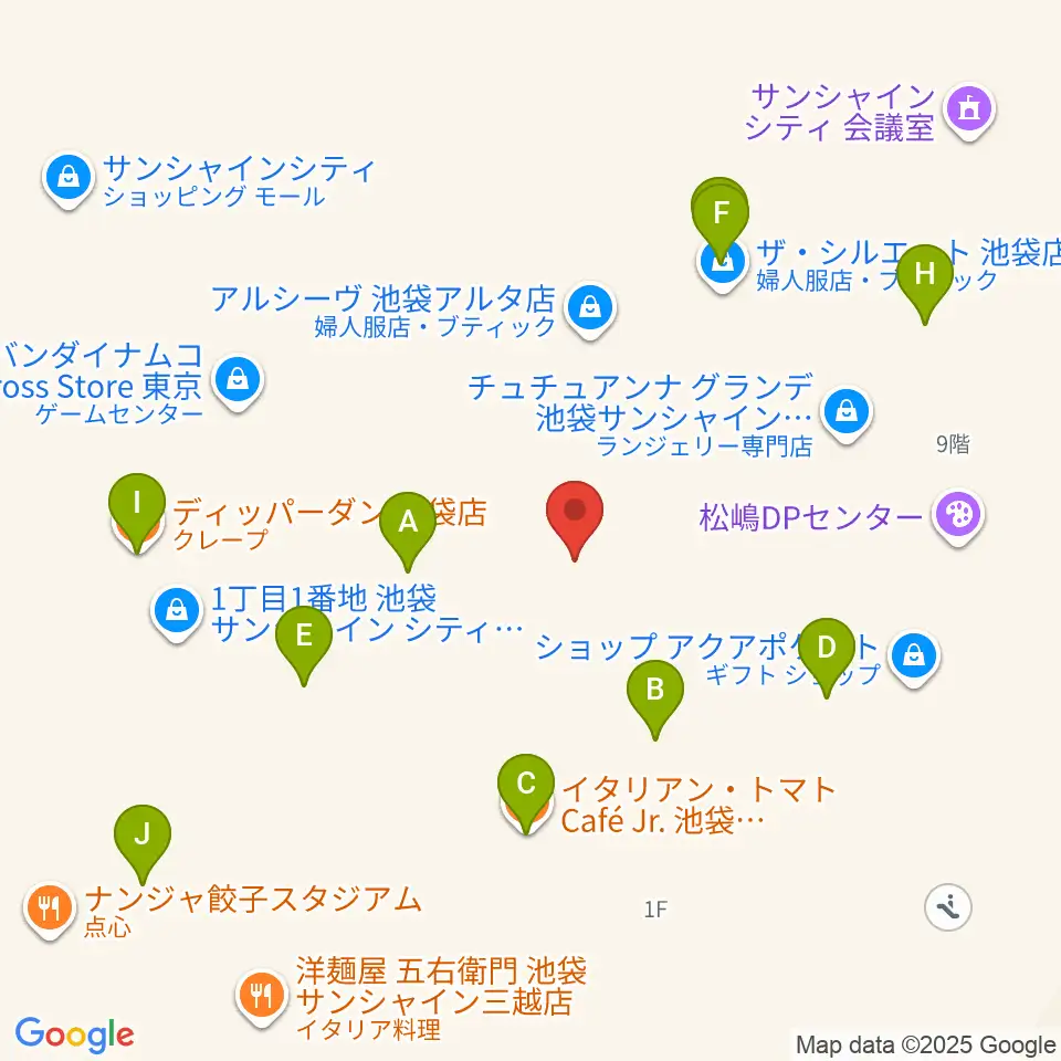 プラネタリウム満天周辺のファミレス・ファーストフード一覧地図