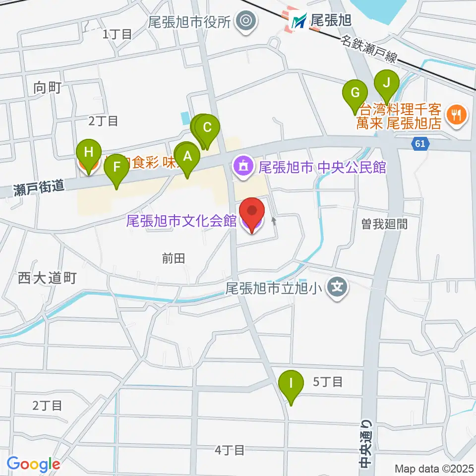 尾張旭市文化会館周辺のファミレス・ファーストフード一覧地図