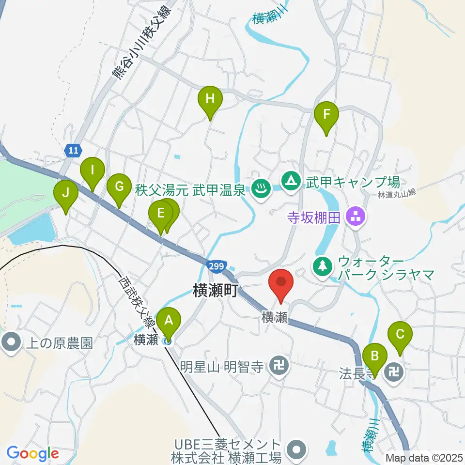 横瀬町町民会館周辺のファミレス・ファーストフード一覧地図