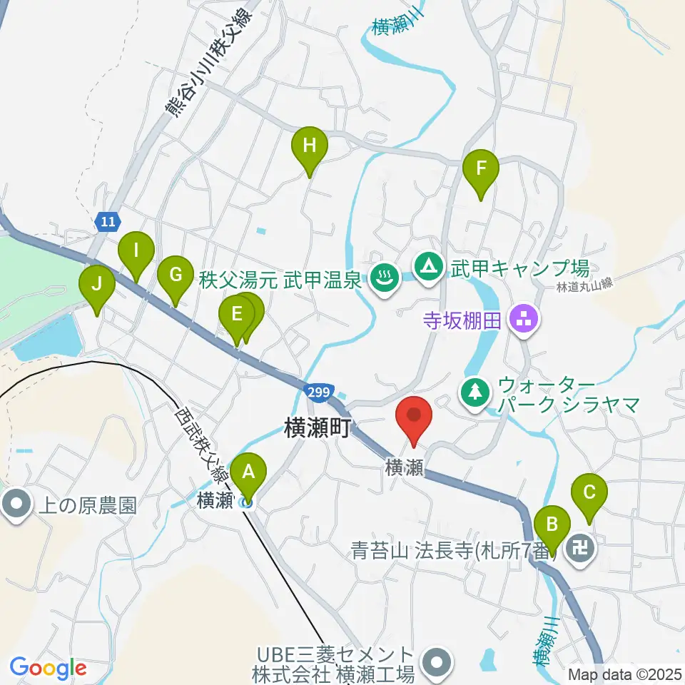横瀬町町民会館周辺のファミレス・ファーストフード一覧地図