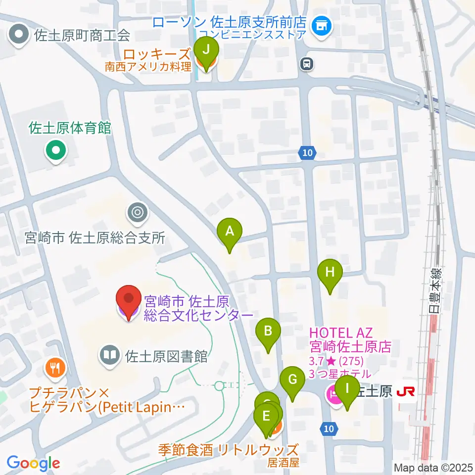宮崎市佐土原総合文化センター周辺のファミレス・ファーストフード一覧地図