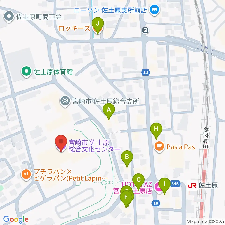 宮崎市佐土原総合文化センター周辺のファミレス・ファーストフード一覧地図