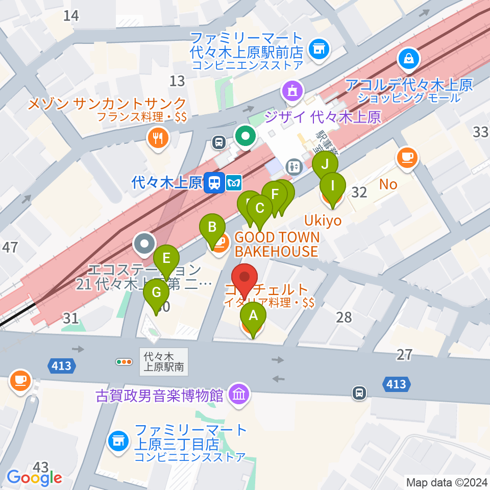 代々木上原OPRCT周辺のファミレス・ファーストフード一覧地図