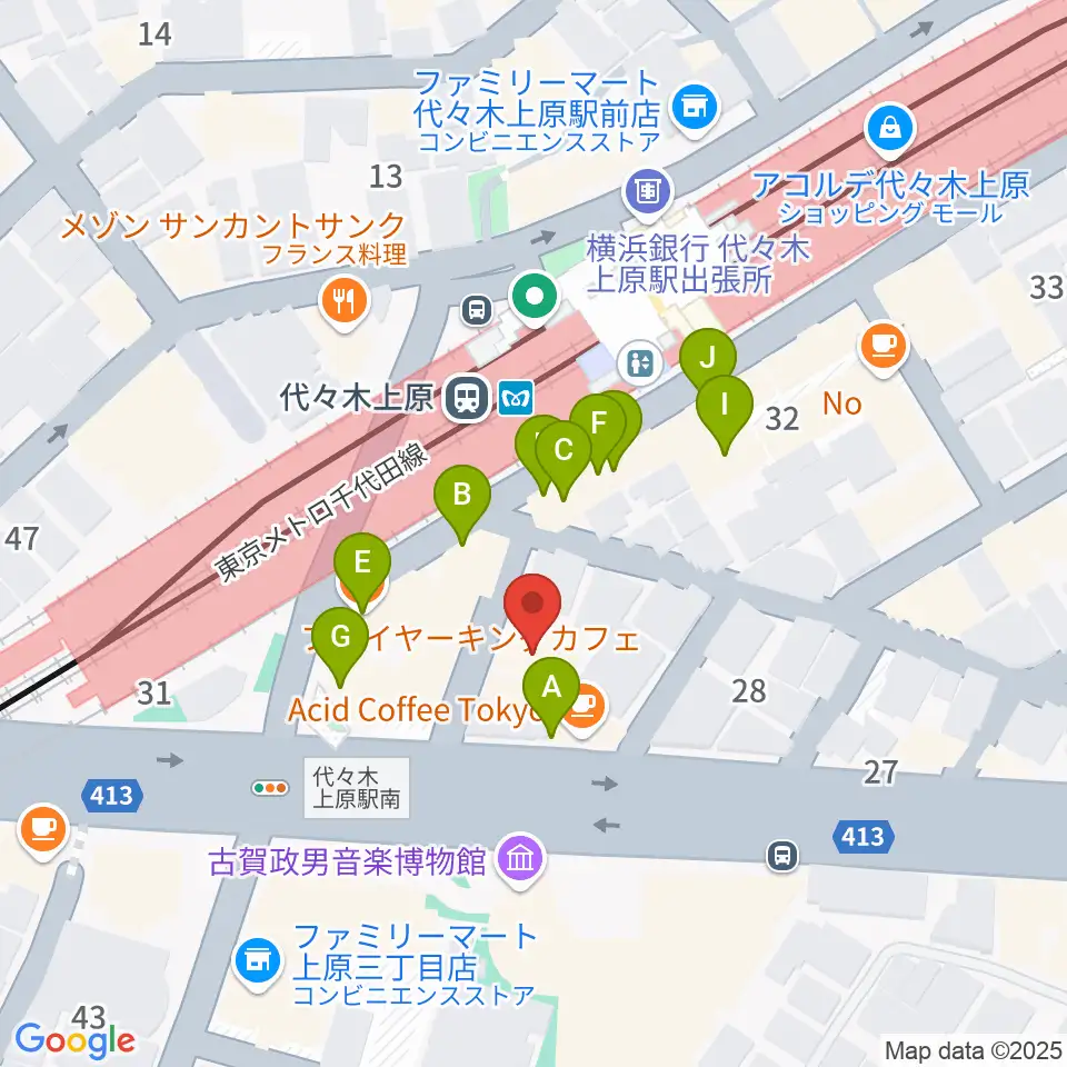 代々木上原OPRCT周辺のファミレス・ファーストフード一覧地図