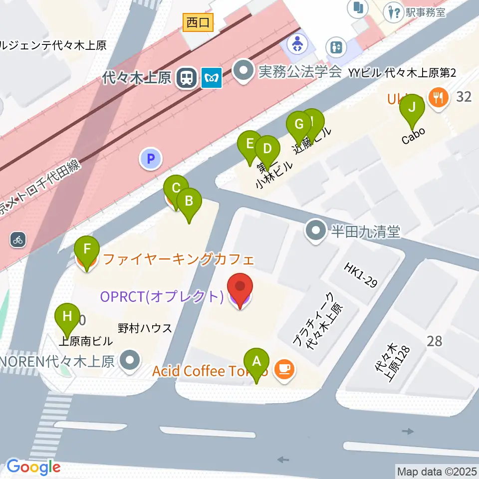 代々木上原OPRCT周辺のファミレス・ファーストフード一覧地図