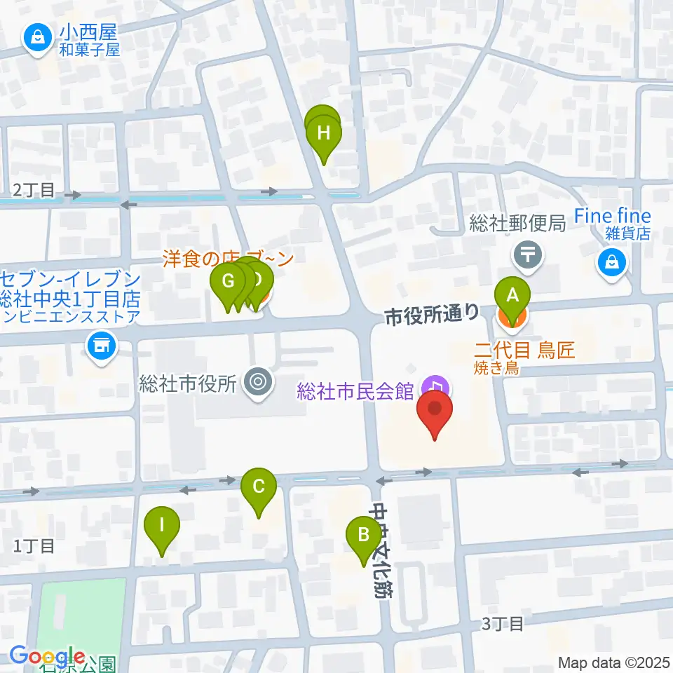総社市民会館周辺のファミレス・ファーストフード一覧地図