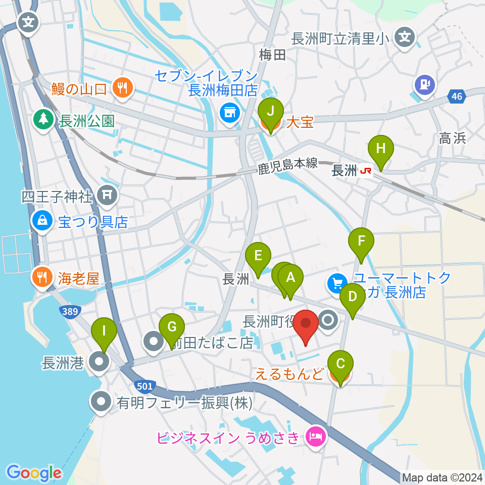 ながす未来館周辺のファミレス・ファーストフード一覧地図