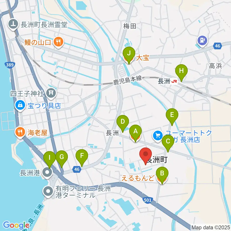 ながす未来館周辺のファミレス・ファーストフード一覧地図