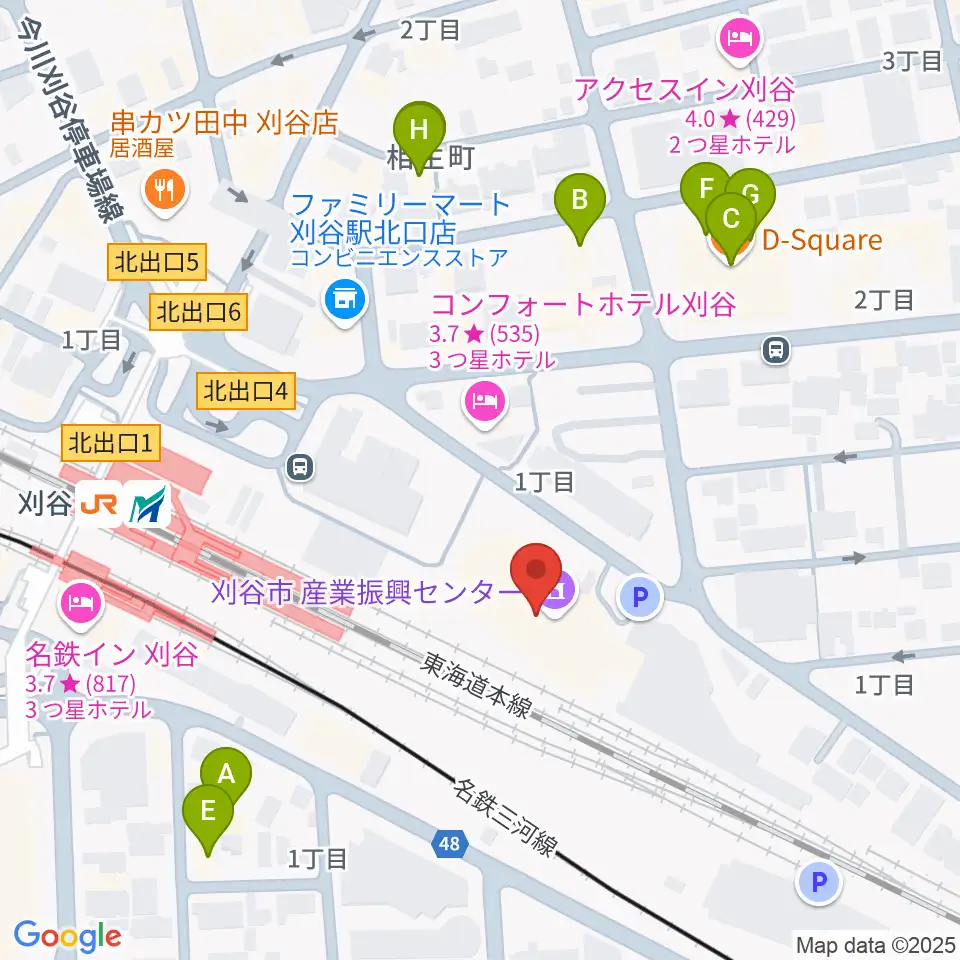 刈谷市産業振興センター周辺のファミレス・ファーストフード一覧地図