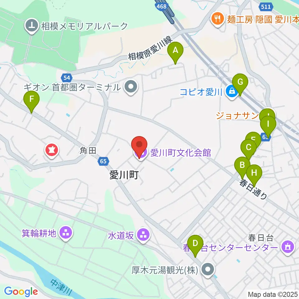 愛川町文化会館周辺のファミレス・ファーストフード一覧地図