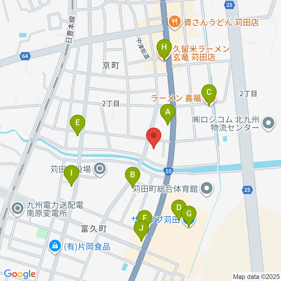 苅田町立中央公民館周辺のファミレス・ファーストフード一覧地図