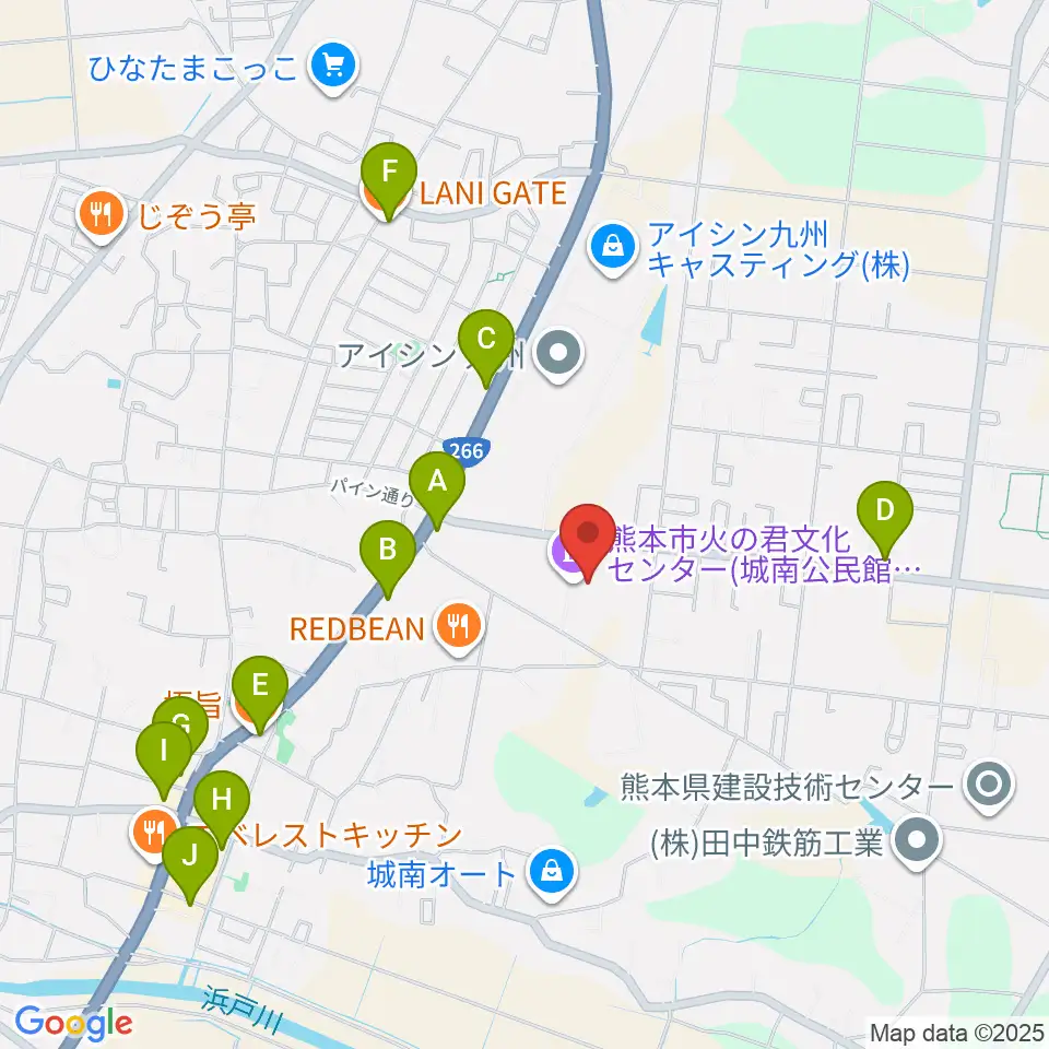 火の君文化ホール周辺のファミレス・ファーストフード一覧地図