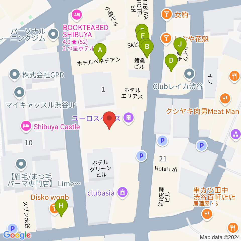 シネマヴェーラ渋谷周辺のファミレス・ファーストフード一覧地図