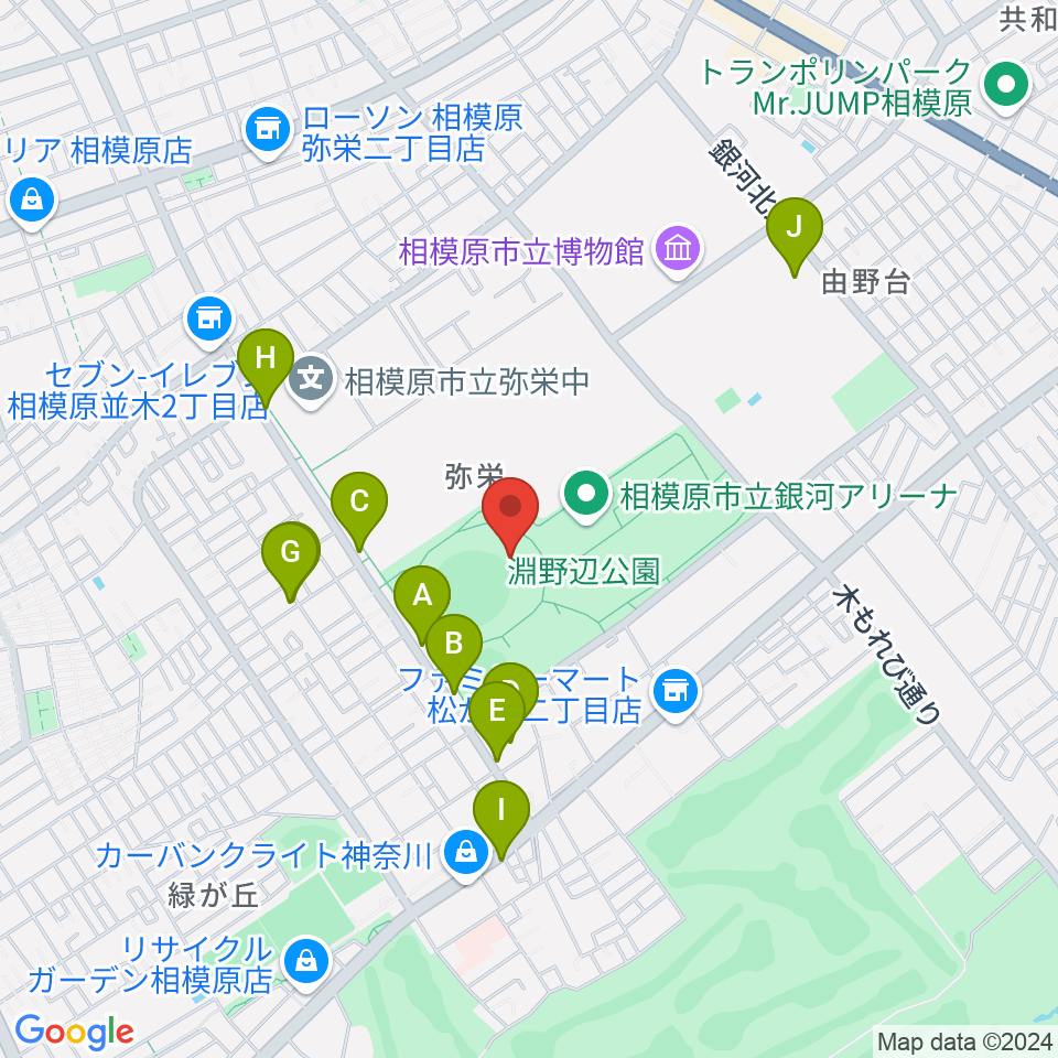 サーティーフォー相模原球場周辺のファミレス・ファーストフード一覧地図