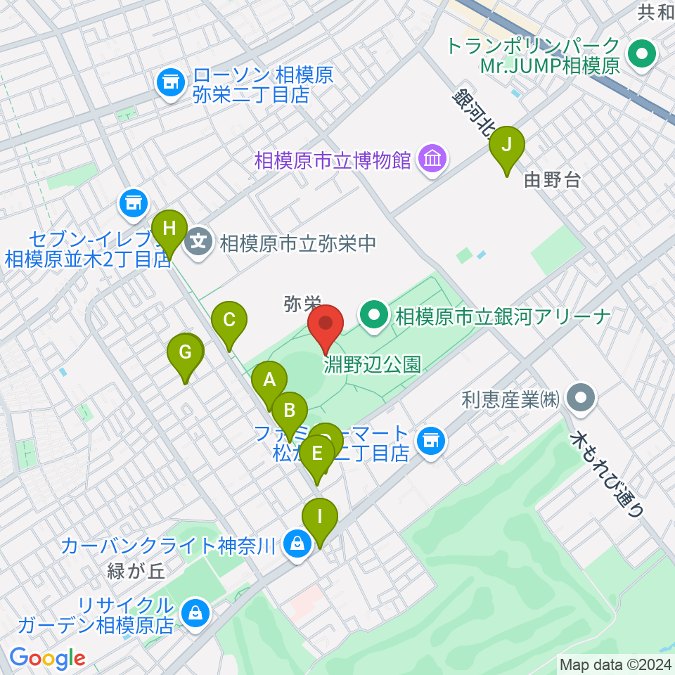 サーティーフォー相模原球場周辺のファミレス・ファーストフード一覧地図