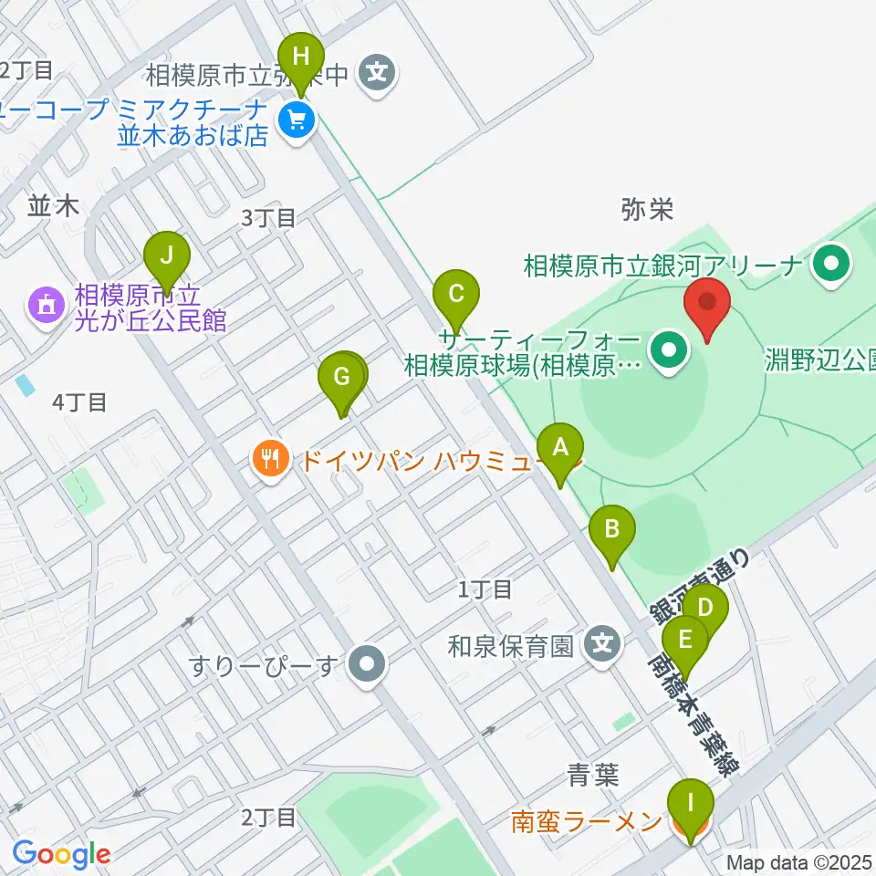 サーティーフォー相模原球場周辺のファミレス・ファーストフード一覧地図