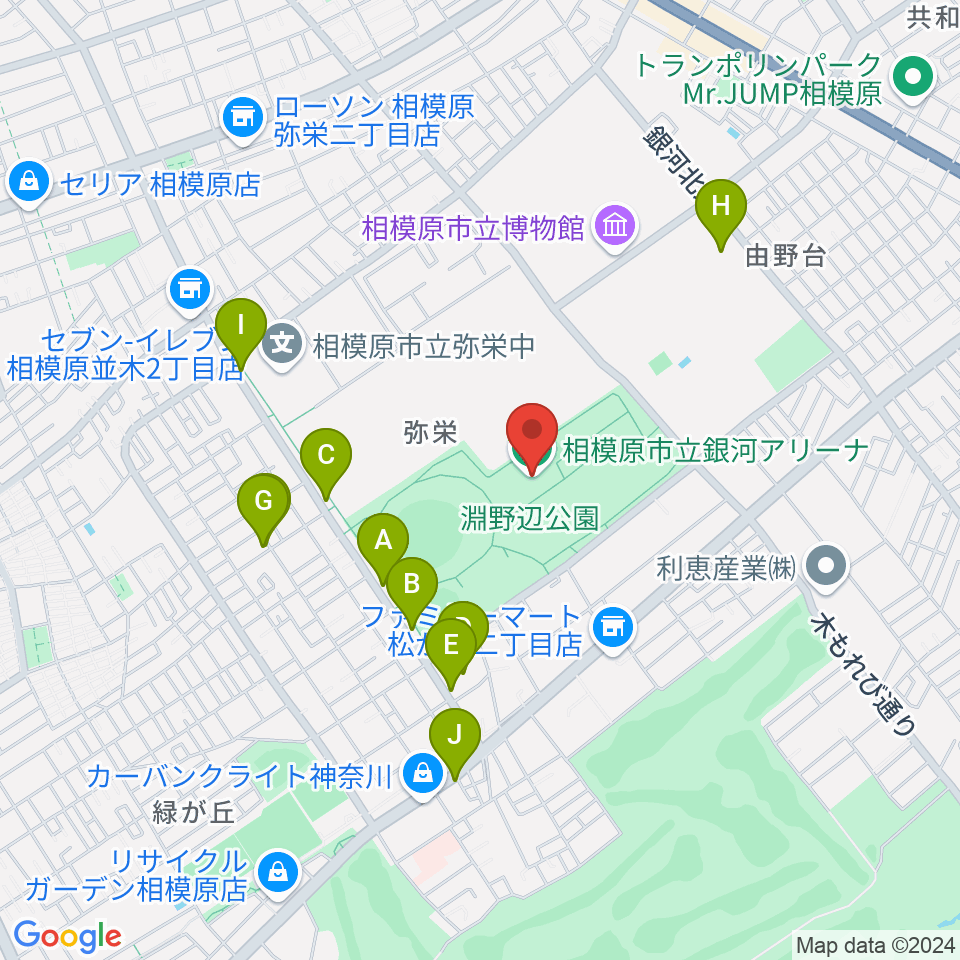 銀河アリーナ周辺のファミレス・ファーストフード一覧地図