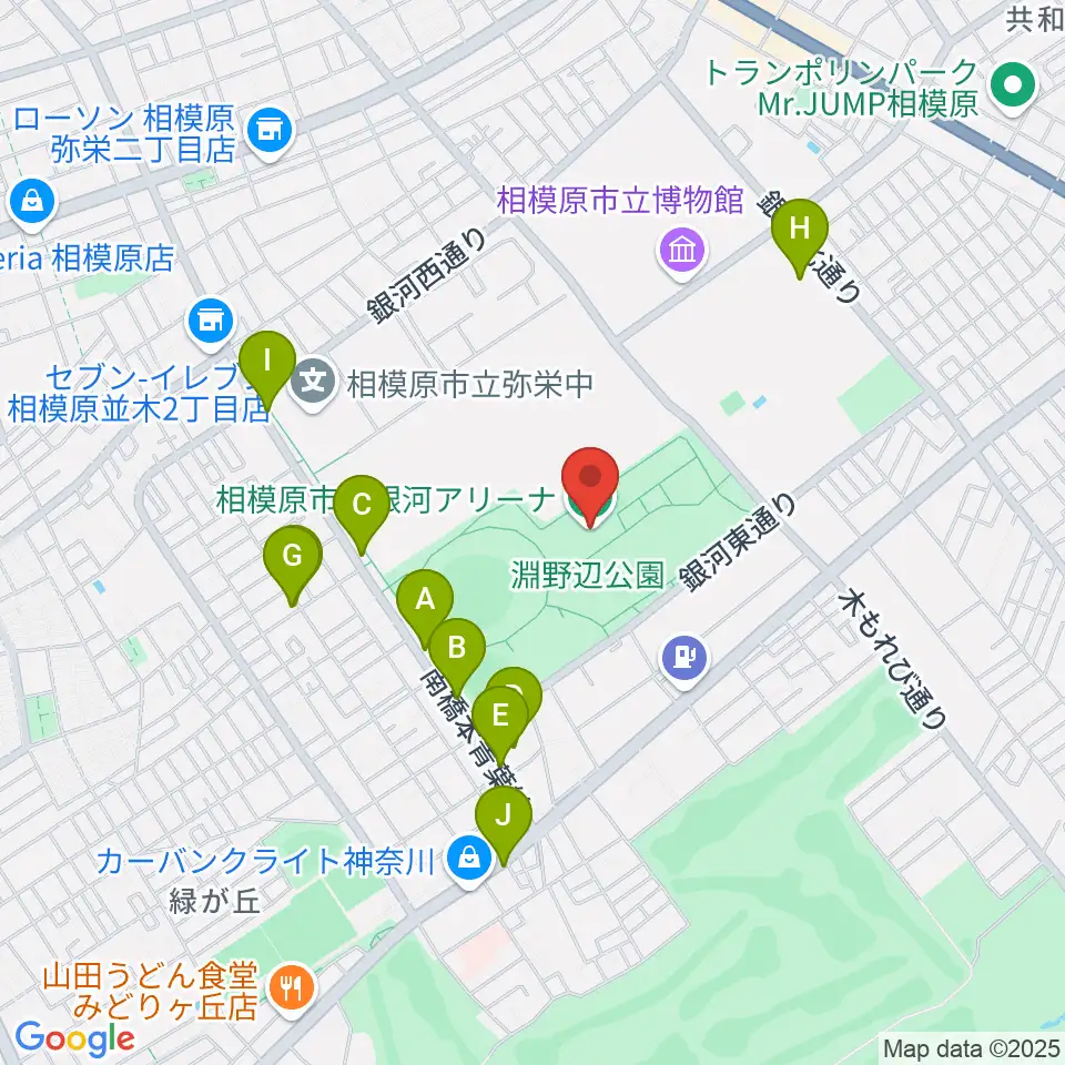 銀河アリーナ周辺のファミレス・ファーストフード一覧地図