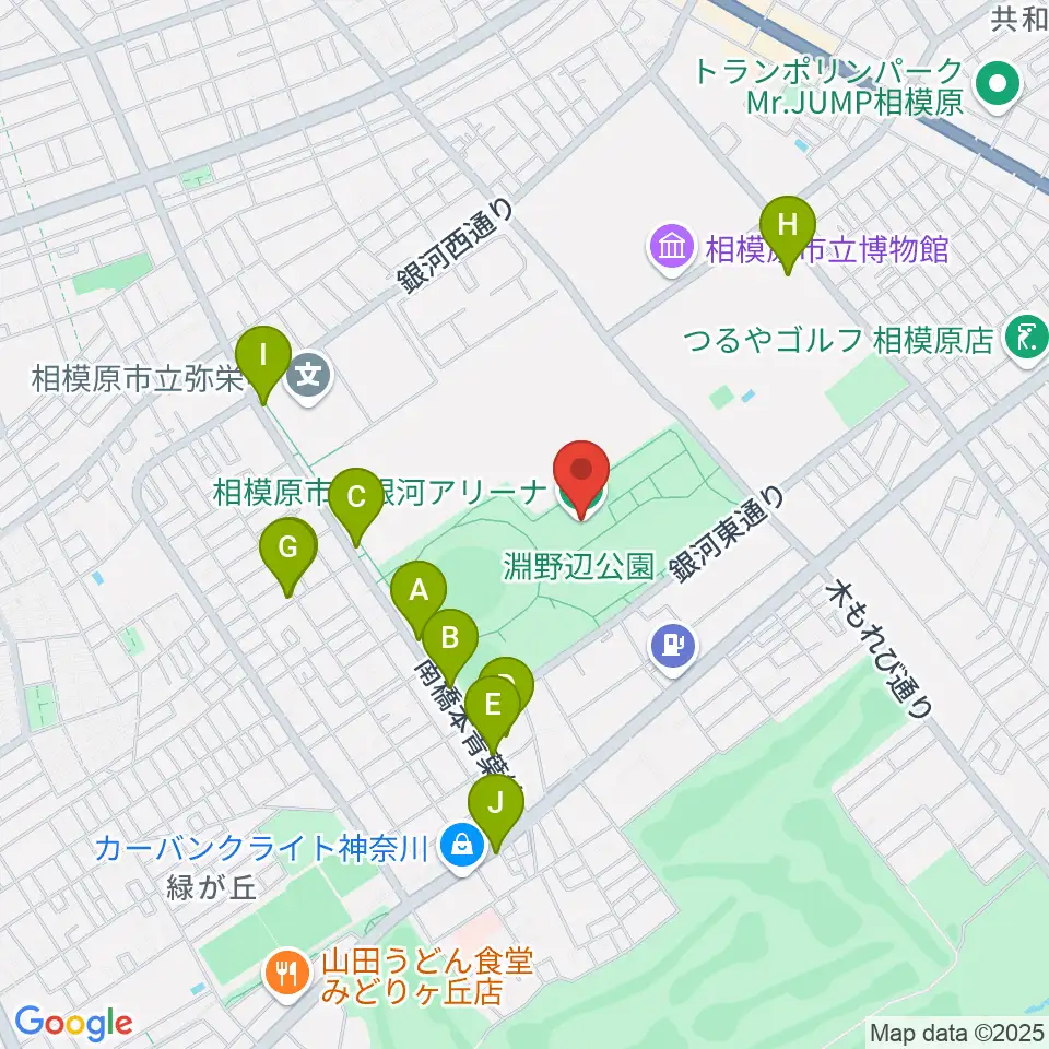 銀河アリーナ周辺のファミレス・ファーストフード一覧地図