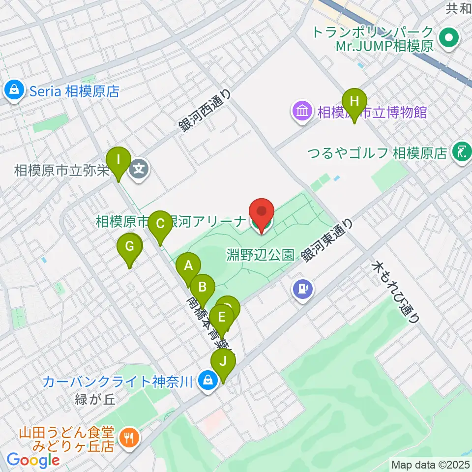 銀河アリーナ周辺のファミレス・ファーストフード一覧地図