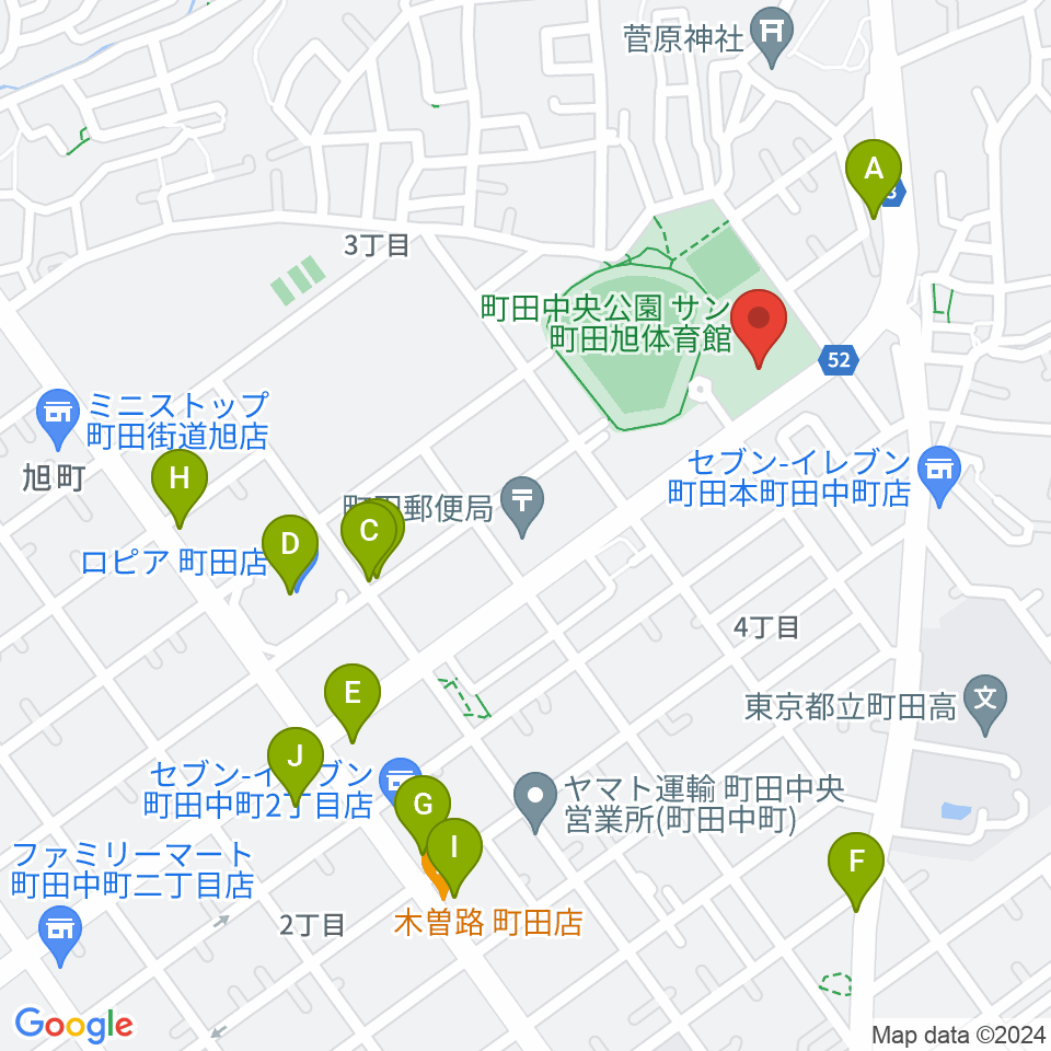 サン町田旭体育館周辺のファミレス・ファーストフード一覧地図