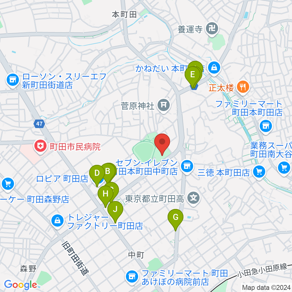 サン町田旭体育館周辺のファミレス・ファーストフード一覧地図