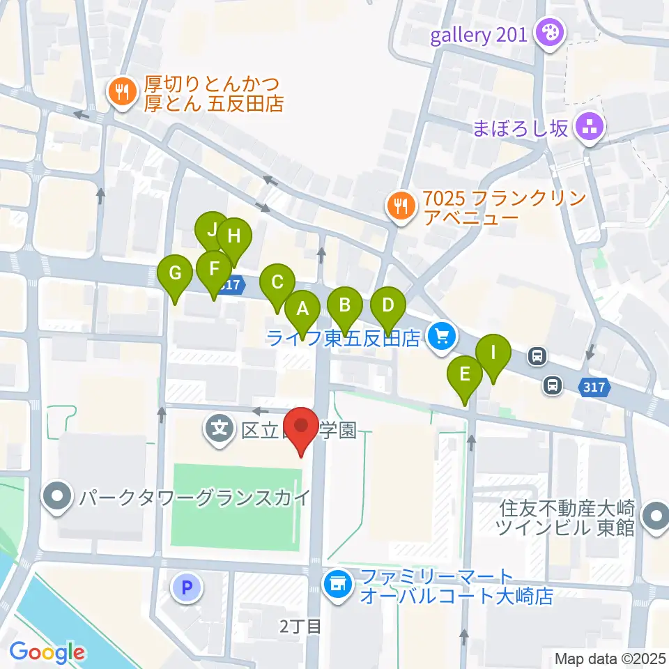 品川区立総合体育館周辺のファミレス・ファーストフード一覧地図