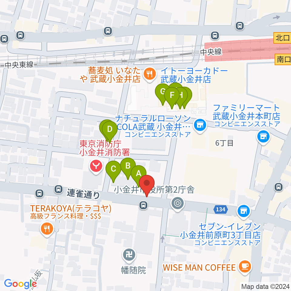 武蔵小金井Rosy Note周辺のファミレス・ファーストフード一覧地図