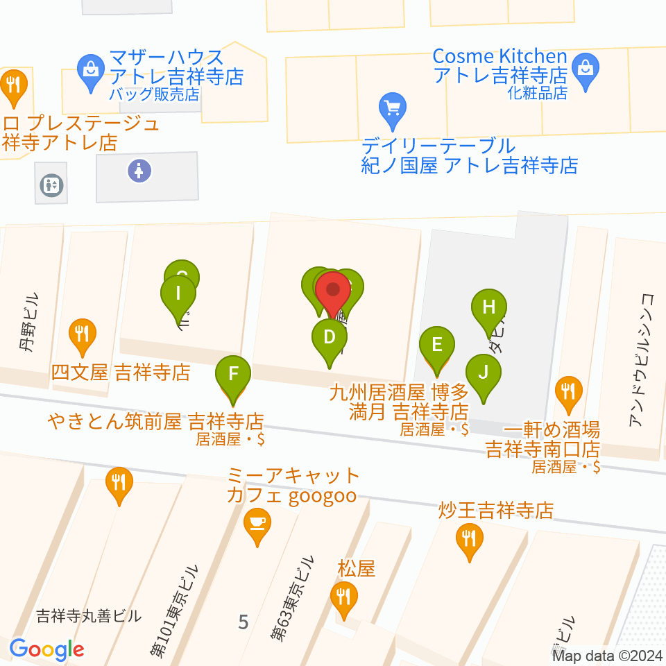 吉祥寺DAYDREAM周辺のファミレス・ファーストフード一覧地図