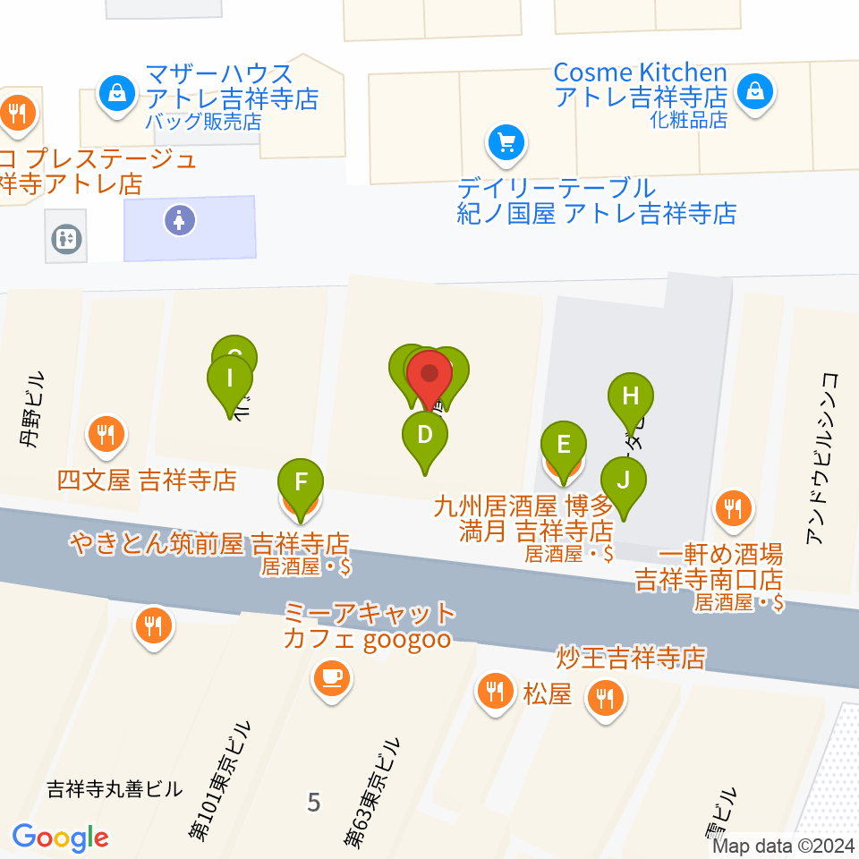 吉祥寺DAYDREAM周辺のファミレス・ファーストフード一覧地図