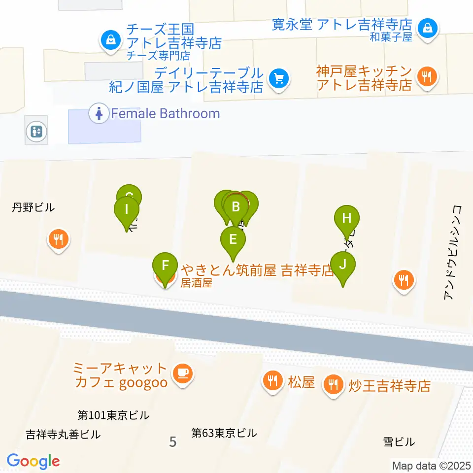 吉祥寺DAYDREAM周辺のファミレス・ファーストフード一覧地図