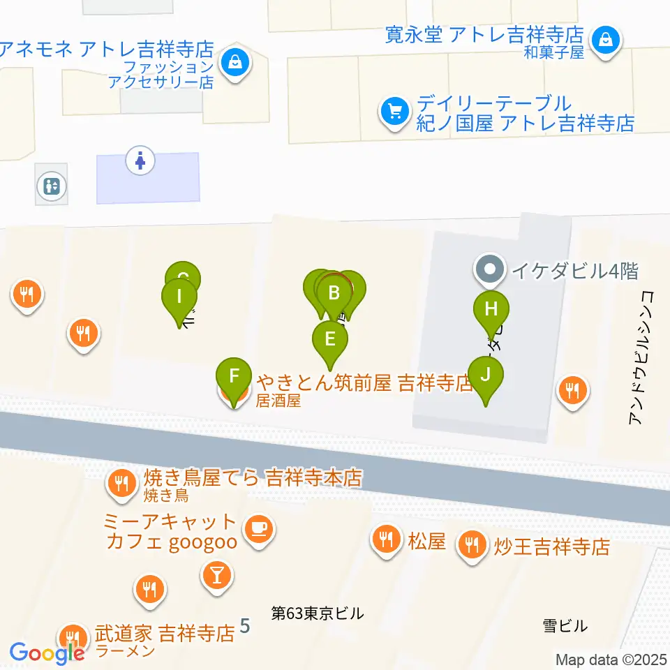 吉祥寺DAYDREAM周辺のファミレス・ファーストフード一覧地図