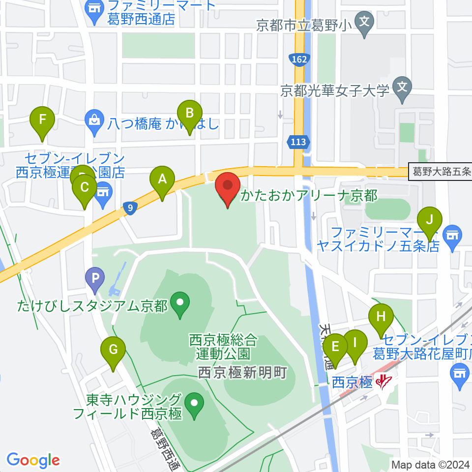 かたおかアリーナ京都周辺のファミレス・ファーストフード一覧地図