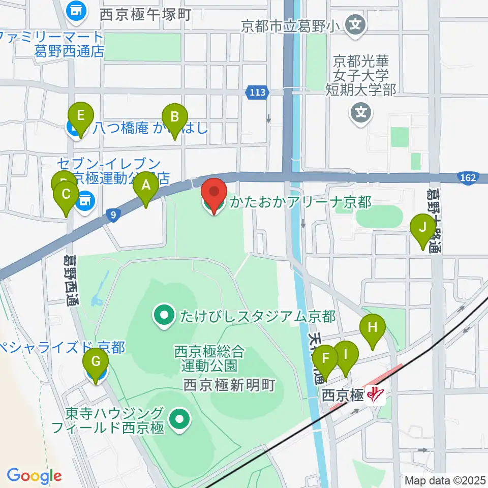 かたおかアリーナ京都周辺のファミレス・ファーストフード一覧地図