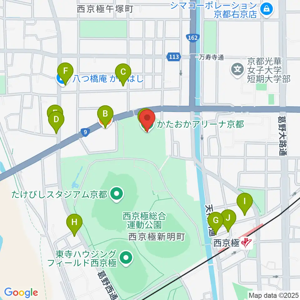 かたおかアリーナ京都周辺のファミレス・ファーストフード一覧地図