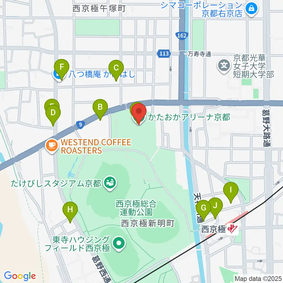 かたおかアリーナ京都周辺のファミレス・ファーストフード一覧地図