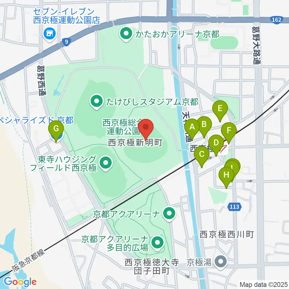 わかさスタジアム京都周辺のファミレス・ファーストフード一覧地図