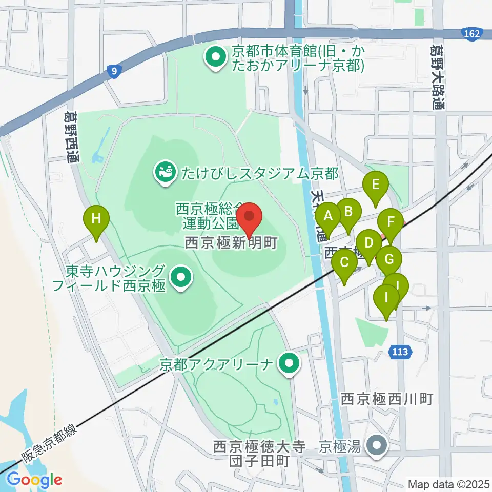 わかさスタジアム京都周辺のファミレス・ファーストフード一覧地図